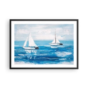 Affiche dans un cadre noir - Poster - Yachts sur la mer bleue dans un style artistique - 70x50cm - Avec un ami à mes côtés - Décoration murale moderne pour le salon et la chambre ARTTOR