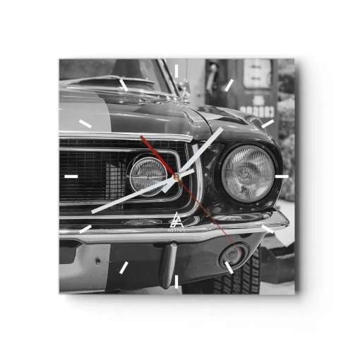 Horloge murale - Pendule murale - Capot de voiture classique noir et blanc - 30x30cm - Conduire dur - Décoration murale moderne pour le salon et la chambre ARTTOR