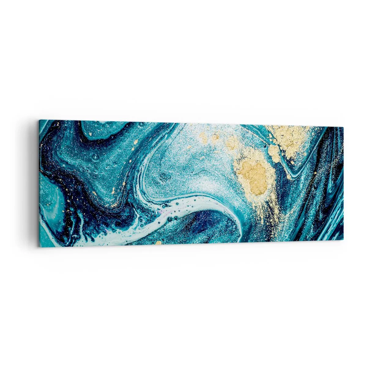 Impression sur toile - Image sur toile - Une composition abstraite de vagues et d'accents dorés - 140x50cm - Vortex bleu - Décoration murale moderne pour le salon et la chambre ARTTOR