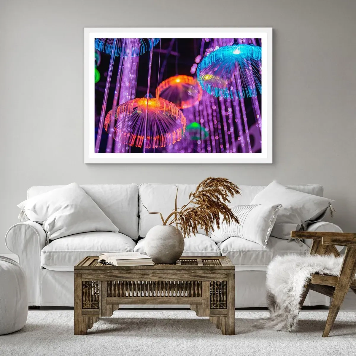 Affiche dans un cadre blanc - Poster - Fontaine lumineuse - 70x50 cm