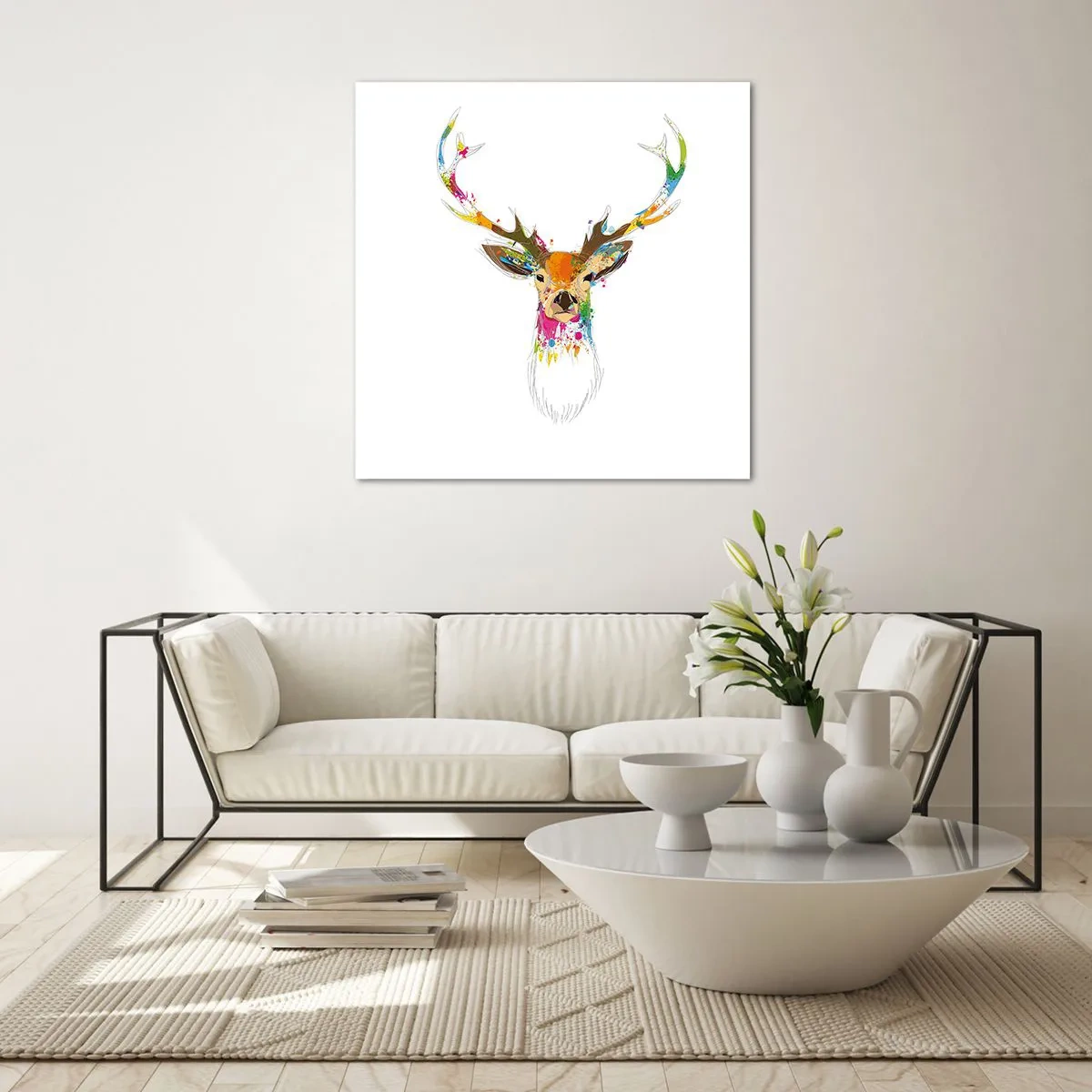 Impression sur verre - Image sur verre - Un cerf doux baigné de couleur - 60x60 cm