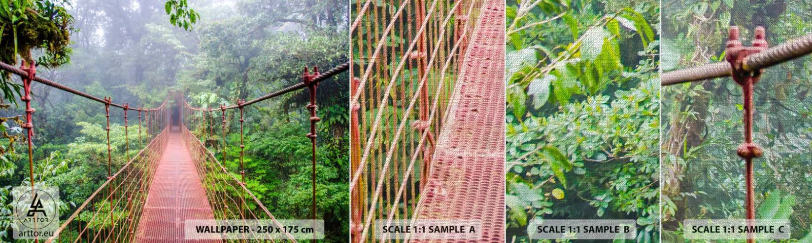 Échantillon de Papier Peint Premium Canvas - Suspendu sur les couronnes - Paysage, Jungle, Costa Rica - 100x30 cm
