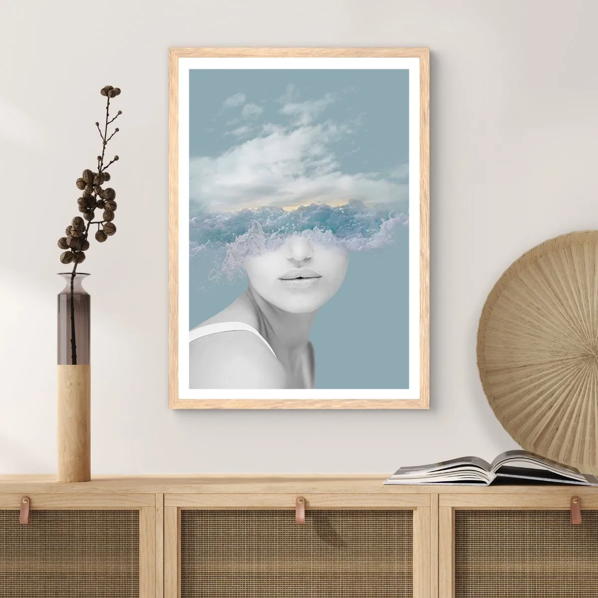 Affiche dans un chêne clair - Poster - La tête dans les nuages - 40x50 cm