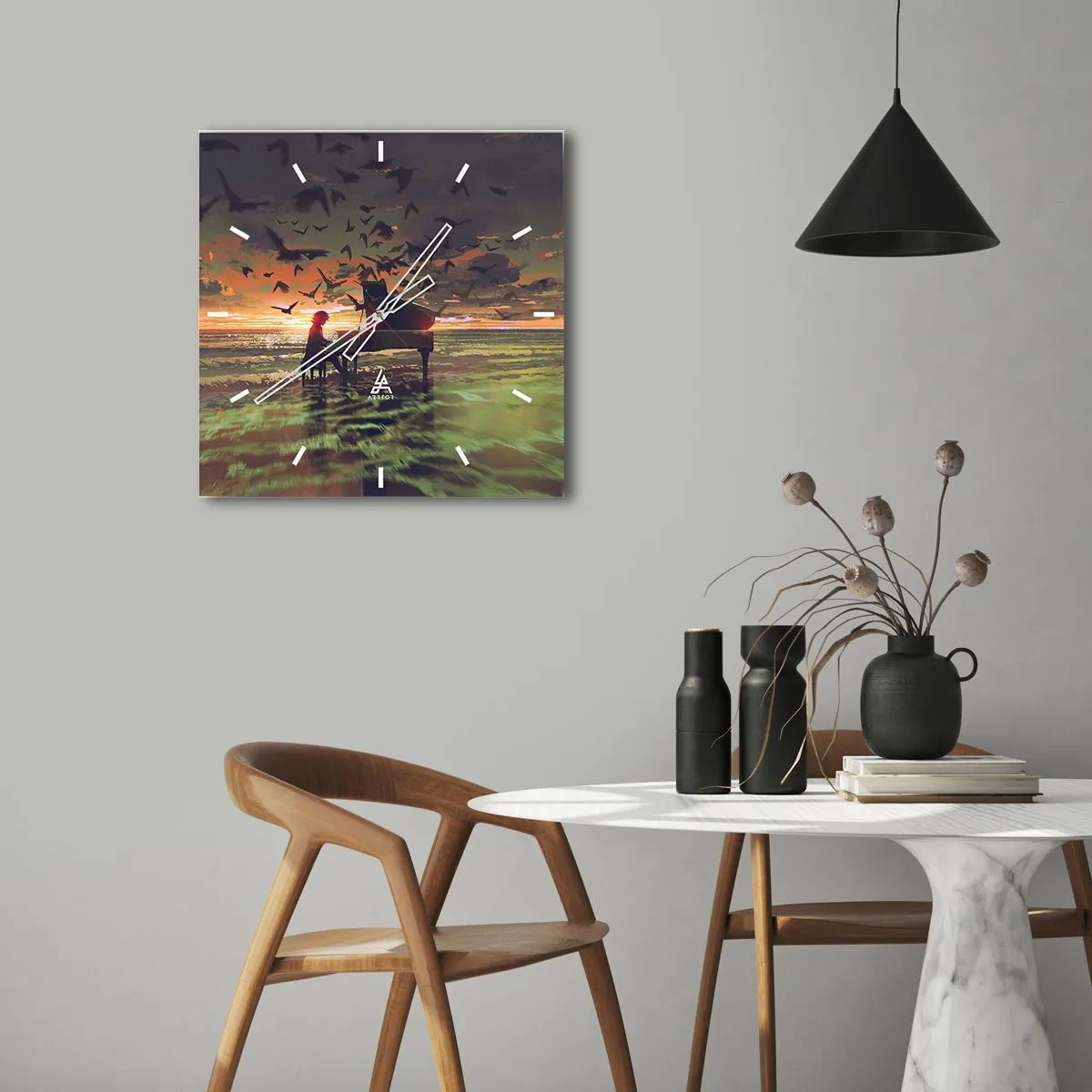 Horloge murale - Pendule murale - Concert pour piano et vagues - 40x40 cm