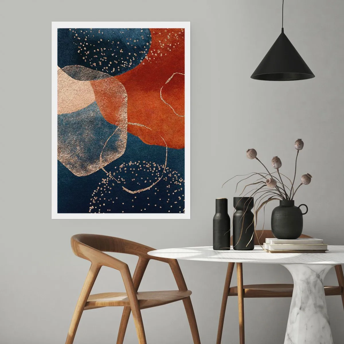 Affiche - Poster - Une composition abstraite dans les tons bleu marine et or - 50x70cm - La légèreté de l'être - Décoration murale moderne pour le salon et la chambre ARTTOR