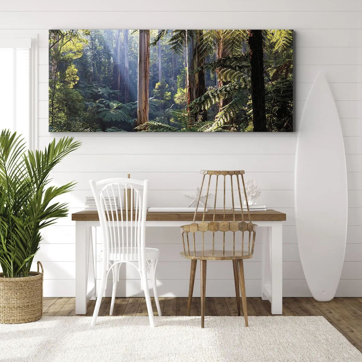 Impression sur toile - Image sur toile - Forêt tropicale illuminée par les rayons du soleil - 140x50cm - Fable de la forêt - Décoration murale moderne pour le salon et la chambre ARTTOR
