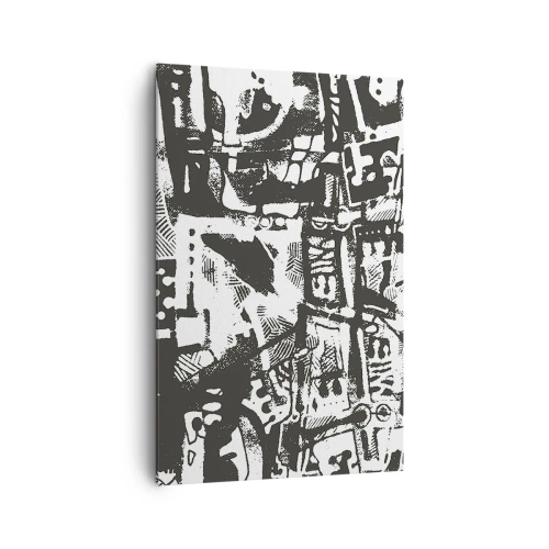 Impression sur toile - Image sur toile - Motif rétro monochrome abstrait - 80x120cm - Ordre ou chaos? - Décoration murale moderne pour le salon et la chambre ARTTOR