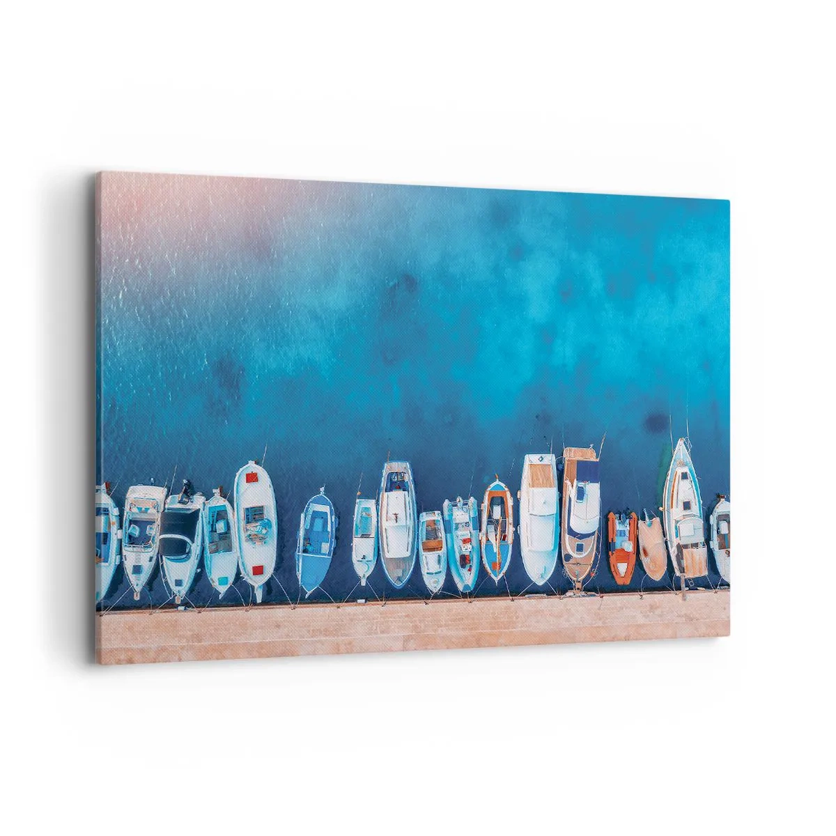 Impression sur toile - Image sur toile - Bateaux amarrés au rivage contre l'eau bleue - 120x80cm - En une seule fois - Décoration murale moderne pour le salon et la chambre ARTTOR