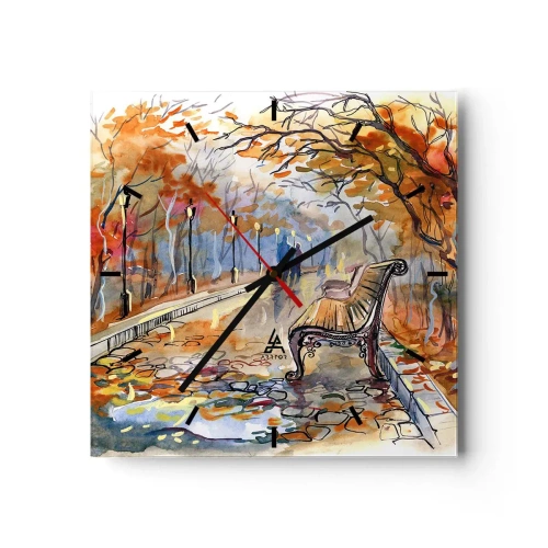 Horloge murale - Pendule murale - Un parc d'automne avec un banc à l'aquarelle - 30x30cm - Errer ensemble à l'automne - Décoration murale moderne pour le salon et la chambre ARTTOR