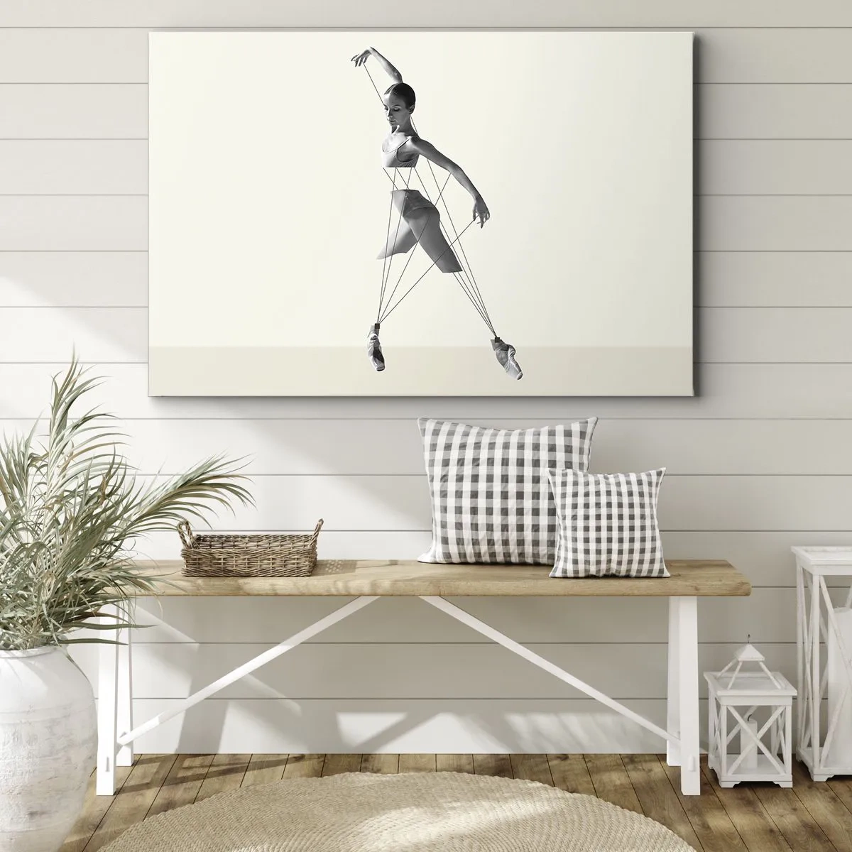 Impression sur toile - Image sur toile - Ballerine dans une interprétation géométrique avec des lignes - 120x80cm - Dans le théatre de la vie - Décoration murale moderne pour le salon et la chambre ARTTOR