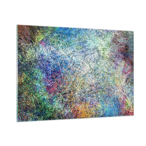 Impression sur verre - Image sur verre - Abstraction colorée avec des lignes dynamiques - 100x70cm - Ce n'est pas si simple - Décoration murale moderne pour le salon et la chambre ARTTOR