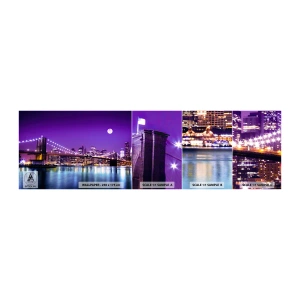 Échantillon de Papier Peint Autocollant Deluxe Sticker - Lumières de grande ville en violet - Ville, New York, le pont de Brooklyn - 100x30 cm