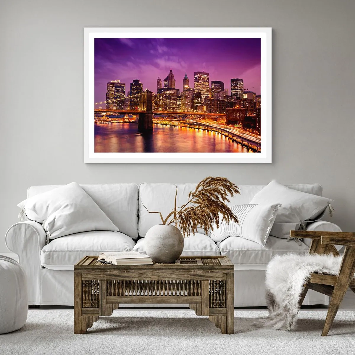 Affiche dans un cadre blanc - Poster - Manhathann or violet - 30x30 cm