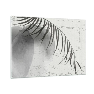 Impression sur verre - Image sur verre - Graphique d'ombre de feuille de palmier en noir et blanc - 100x70cm - L'exotisme subtil de la nature - Décoration murale moderne pour le salon et la chambre ARTTOR