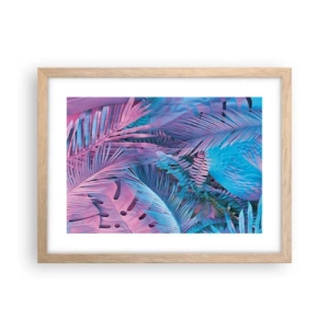 Affiche dans un chêne clair - Poster - Les tropiques en rose et bleu - 40x30 cm