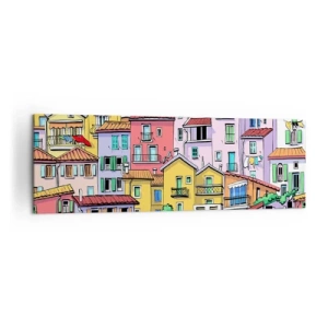 Impression sur toile - Image sur toile - Des immeubles colorés au style vivant et joyeux - 160x50cm - Ville joyeuse - Décoration murale moderne pour le salon et la chambre ARTTOR