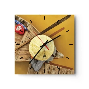 Horloge murale - Pendule murale - Un bateau traditionnel vu à vol d'oiseau - 30x30cm - La vie sur le fleuve Jaune - Décoration murale moderne pour le salon et la chambre ARTTOR