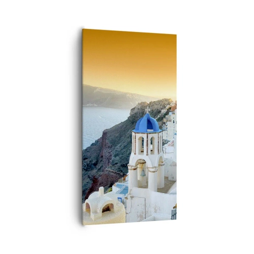 Impression sur toile - Image sur toile - Santorin - blotti contre les rochers - 65x120 cm