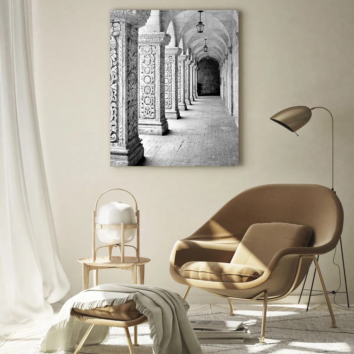 Impression sur verre - Image sur verre - Colonnes historiques dans une prise de vue monochrome - 70x100cm - Où cela mène-t-il…? - Décoration murale moderne pour le salon et la chambre ARTTOR