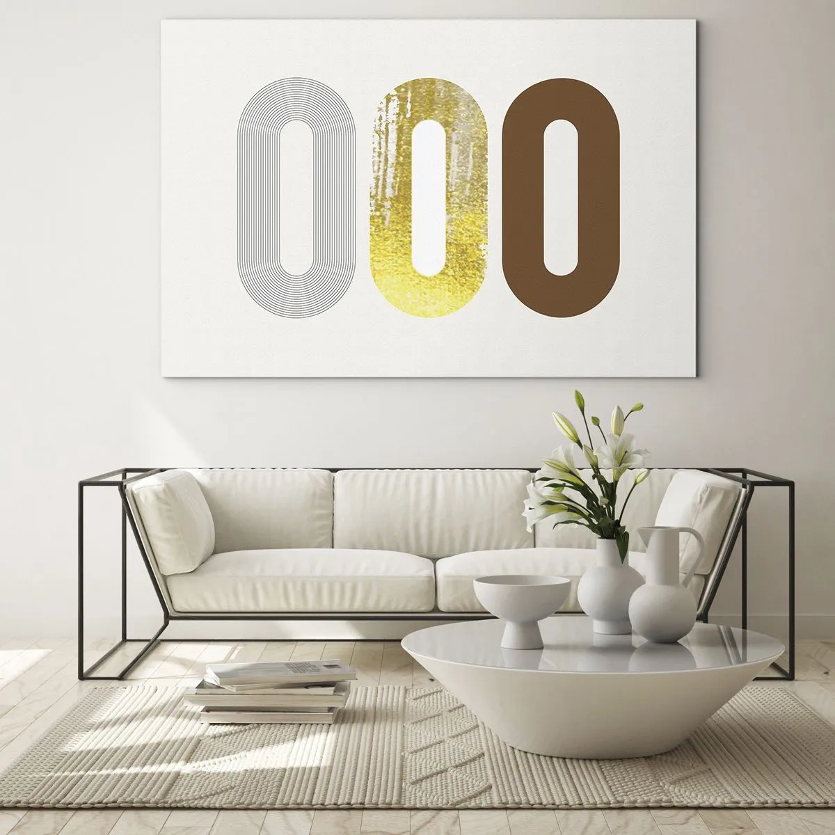 Impression sur verre - Image sur verre - Graphismes géométriques modernes en or et bronze - 70x50cm - Ooo! - Décoration murale moderne pour le salon et la chambre ARTTOR