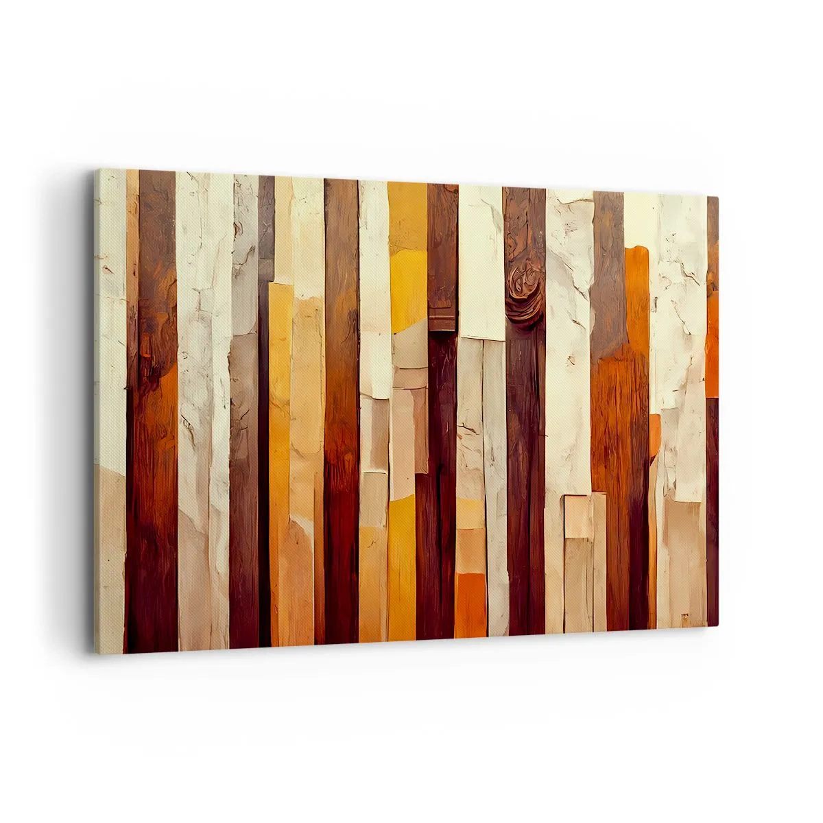Impression sur toile - Image sur toile - Composition géométrique dans les tons de bois et d'or - 100x70cm - Hymne des arbres forestiers - Décoration murale moderne pour le salon et la chambre ARTTOR