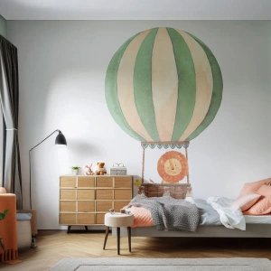 Papier Peint Photo Premium Canvas - Les voyages de Léon - Ballon, Lion, Enfants - 100x70 cm
