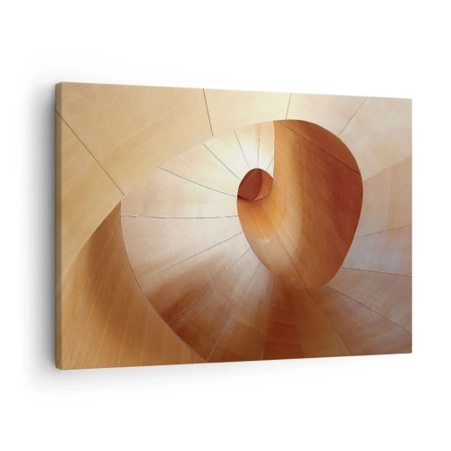 Impression sur toile - Image sur toile - Spirale abstraite dans les tons bois et marron clair - 70x50cm - Serpentin architectural - Décoration murale moderne pour le salon et la chambre ARTTOR