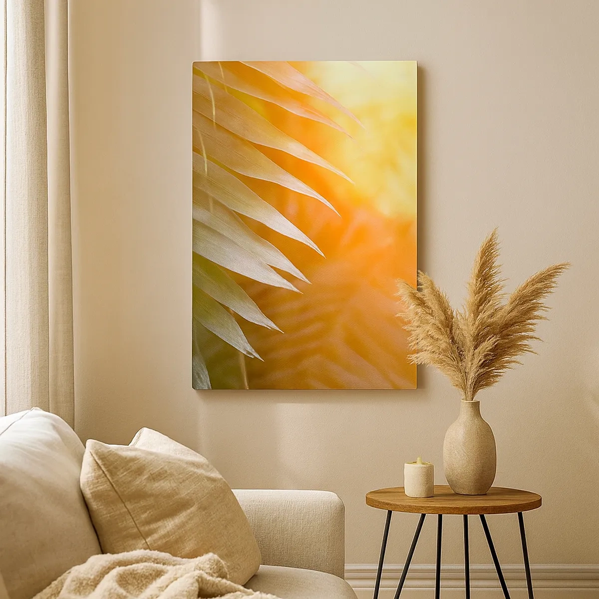 Impression sur toile - Image sur toile - Feuilles de palmier dans les rayons du soleil couchant - 50x70cm - Matinée dans la jungle - Décoration murale moderne pour le salon et la chambre ARTTOR