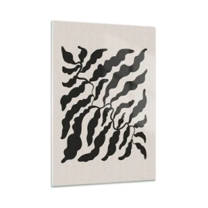 Impression sur verre - Image sur verre - Œuvre d'art botanique avec des feuilles noires organiques - 50x70cm - La nature du carré - Décoration murale moderne pour le salon et la chambre ARTTOR