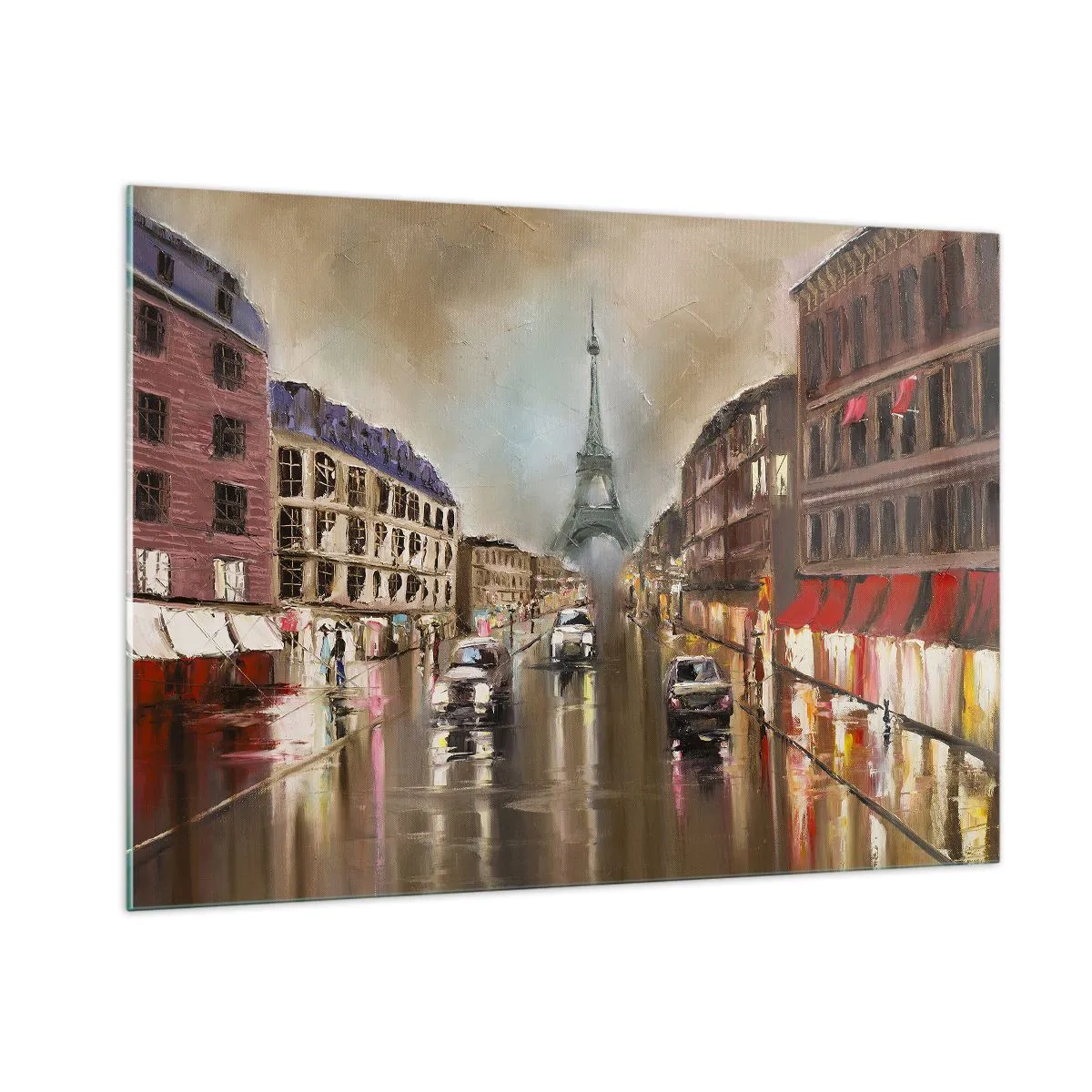 Impression sur verre - Image sur verre - Rue de Paris le soir avec vue sur la Tour Eiffel - 100x70cm - Elle seule compte - Décoration murale moderne pour le salon et la chambre ARTTOR