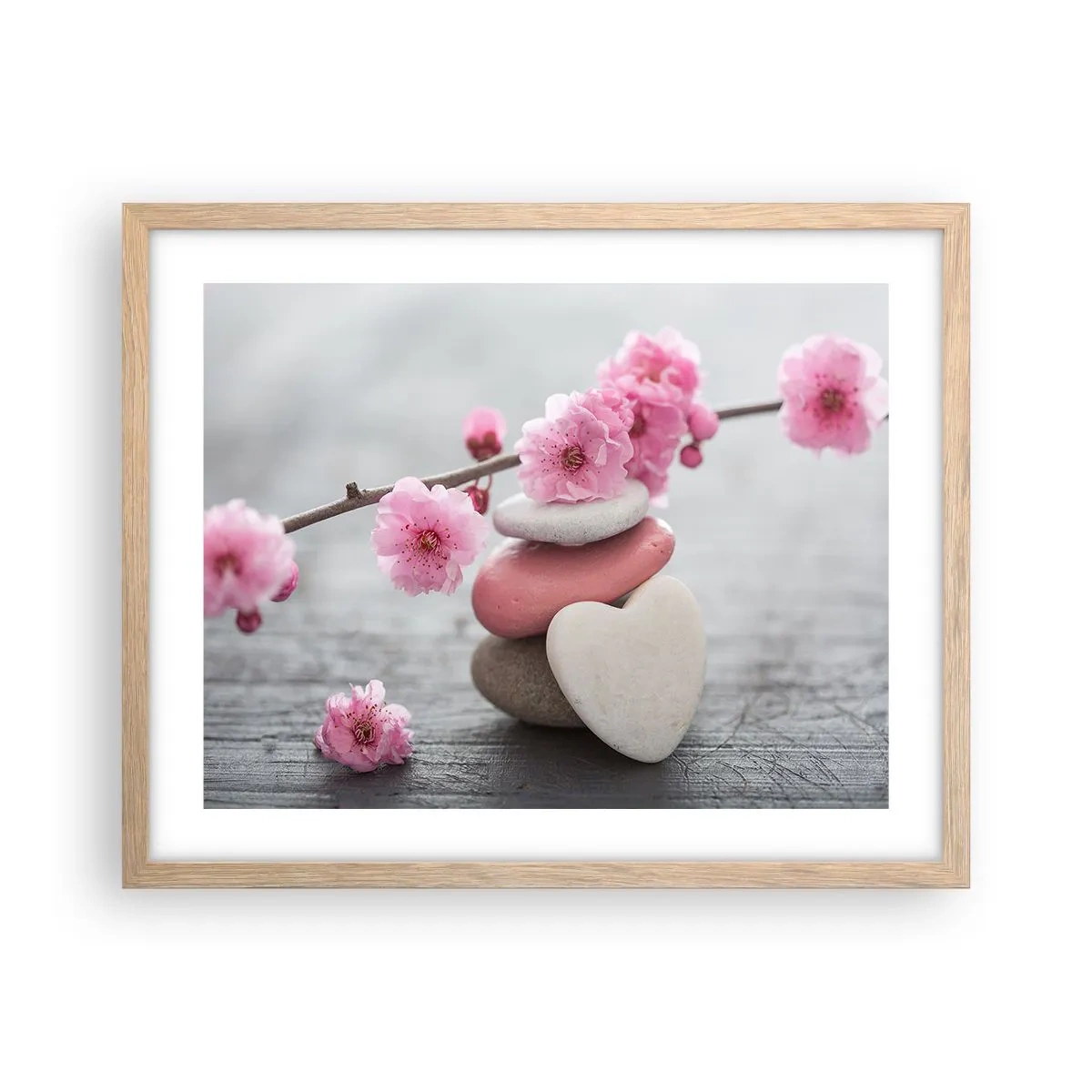 Affiche dans un chêne clair - Poster - Le bonheur avec une fleur de cerisier - 50x40 cm