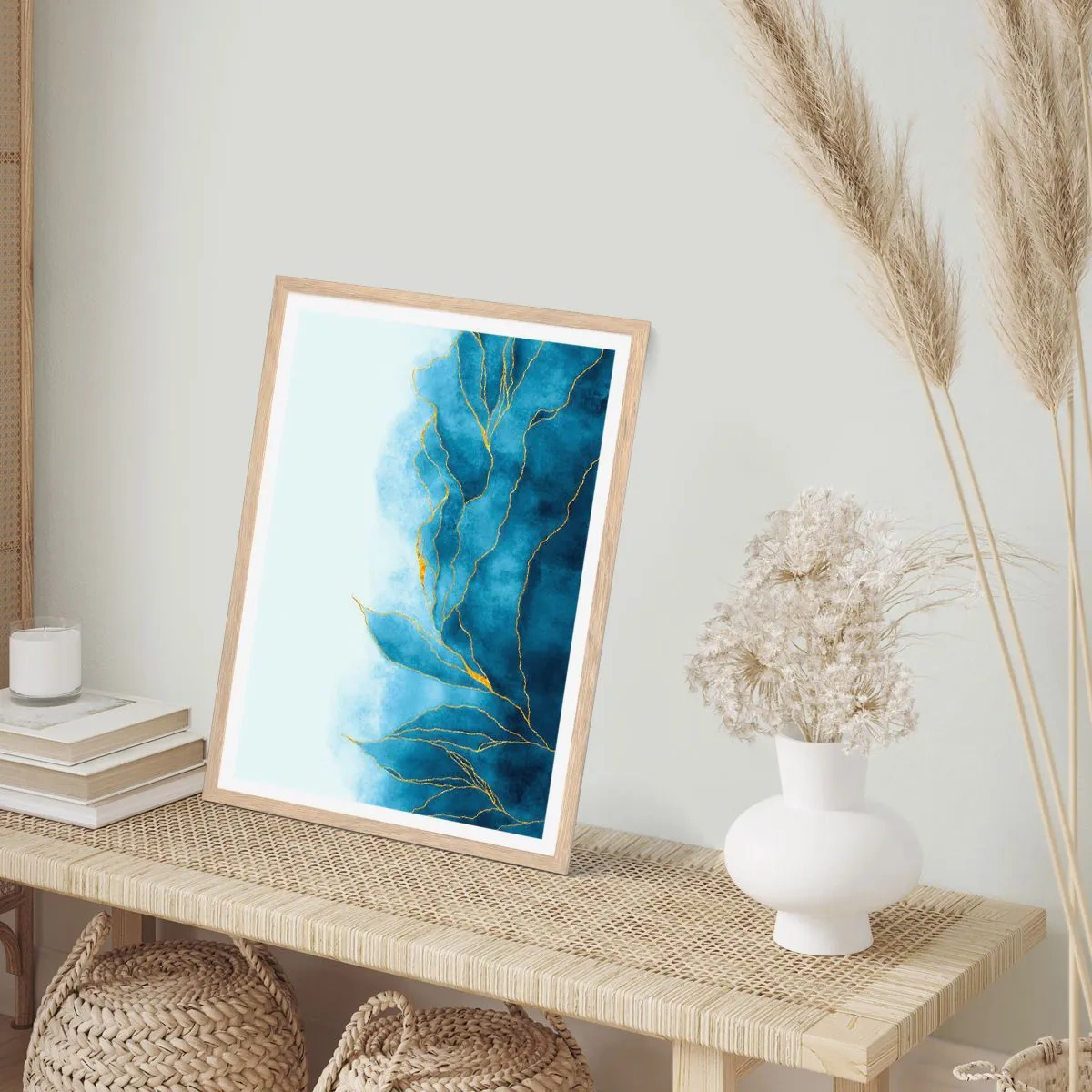 Affiche dans un chêne clair - Poster - Bleu doré - 50x70 cm