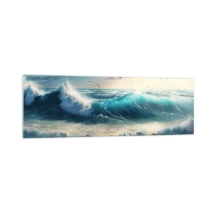 Impression sur verre - Image sur verre - Vagues de la mer sur la plage sous un ciel bleu avec des mouettes - 160x50cm - Ça bourdonne seulement pour toi - Décoration murale moderne pour le salon et la chambre ARTTOR