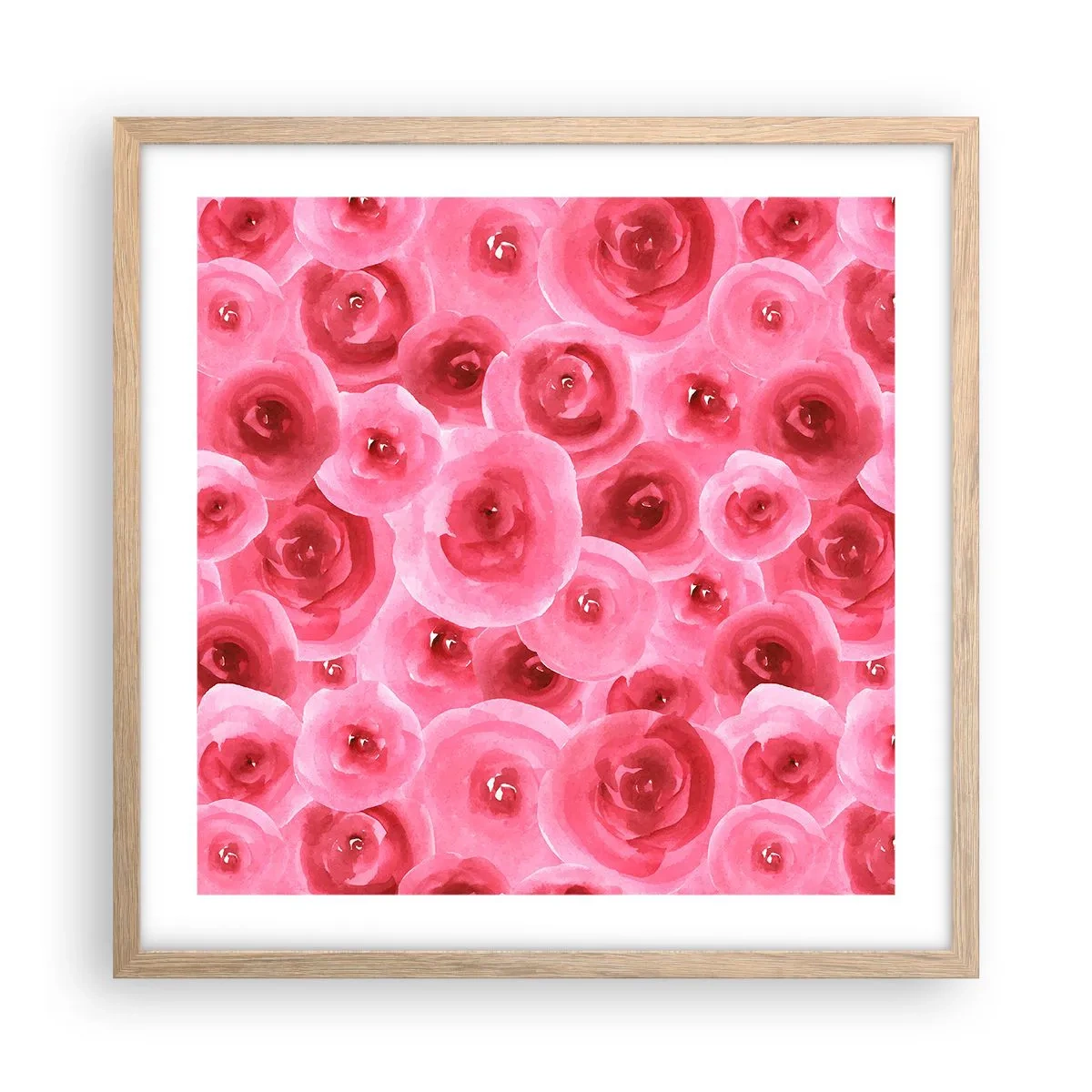 Affiche dans un chêne clair - Poster - Roses en-haut et en-bas - 50x50 cm