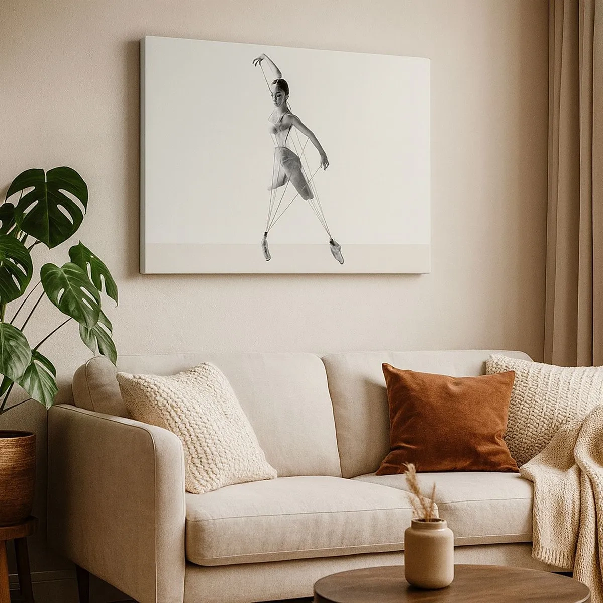 Impression sur toile - Image sur toile - Ballerine dans une interprétation géométrique avec des lignes - 70x50cm - Dans le théatre de la vie - Décoration murale moderne pour le salon et la chambre ARTTOR