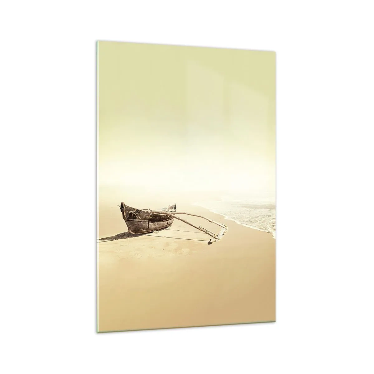 Impression sur verre - Image sur verre - Vieux bateau de pêche sur une plage de sable - 70x100cm - Mémoire des mers du sud - Décoration murale moderne pour le salon et la chambre ARTTOR