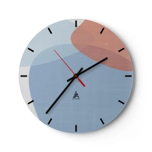 Horloge murale - Pendule murale - Une forme abstraite en bleu et terre cuite sur fond clair. - 30x30cm - Relations pastel - Décoration murale moderne pour le salon, la cuisine et la chambre ARTTOR