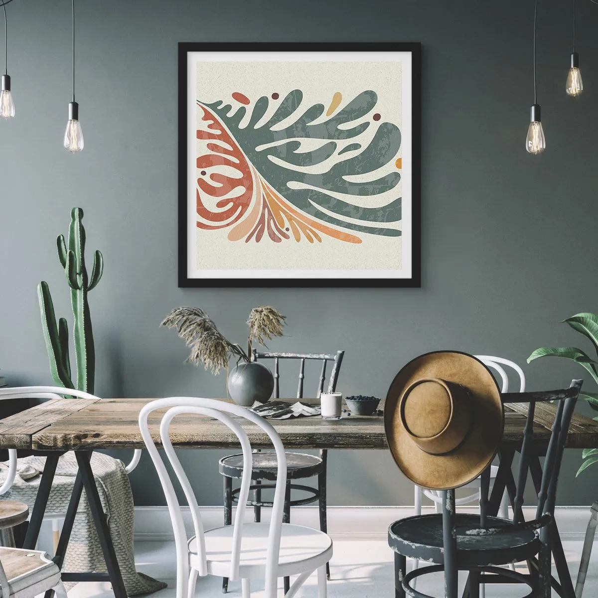 Affiche dans un cadre noir - Poster - Feuille multicolore - 30x30 cm