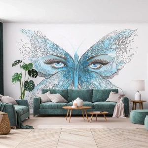 Papier Peint Photo Premium Sand - Mésange bleue Eros - Abstraction, Papillon, Yeux féminins - 450x315 cm