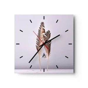 Horloge murale - Pendule murale - Plumes délicates sur fond clair dans un style minimaliste - 30x30cm - Face au néant - Décoration murale moderne pour le salon et la chambre ARTTOR