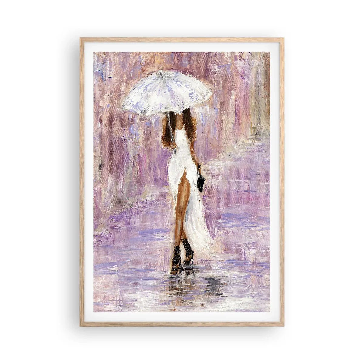 Affiche dans un chêne clair - Poster - Sous la pluie lilas - 70x100 cm