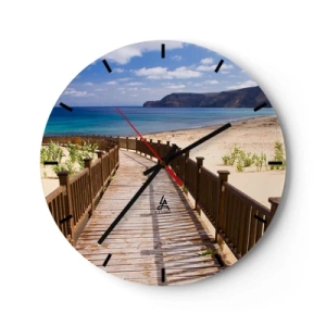 Horloge murale - Pendule murale - Une passerelle en bois menant à la plage au bord de la mer bleue - 30x30cm - Emmène-moi dans les îles du bonheur - Décoration murale moderne pour le salon, la cuisine et la chambre ARTTOR