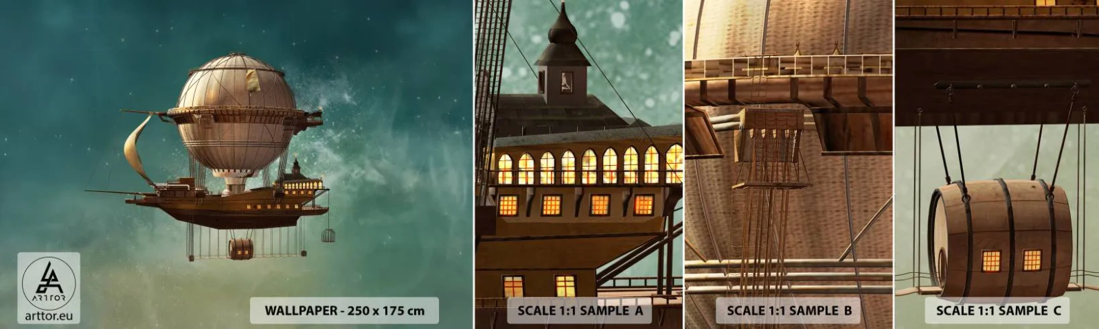 Échantillon De Papier Peint Standard Eco - Jules Verne vous salue - Rétro, Voyage, Ballon - 100x30 cm