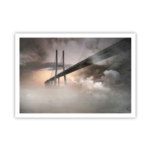 Affiche - Poster - Un pont sur une rivière entouré de brouillard le matin - 100x70cm - Sur la rivière qui n'existe pas - Décoration murale moderne pour le salon et la chambre ARTTOR