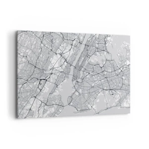 Impression sur toile - Image sur toile - Un plan de ville dans un style minimaliste sur fond gris - 100x70cm - Anatomie de la métropole - Décoration murale moderne pour le salon et la chambre ARTTOR