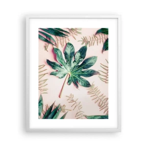 Affiche dans un cadre blanc - Poster - Étude de verdure sur fond rose - 40x50 cm