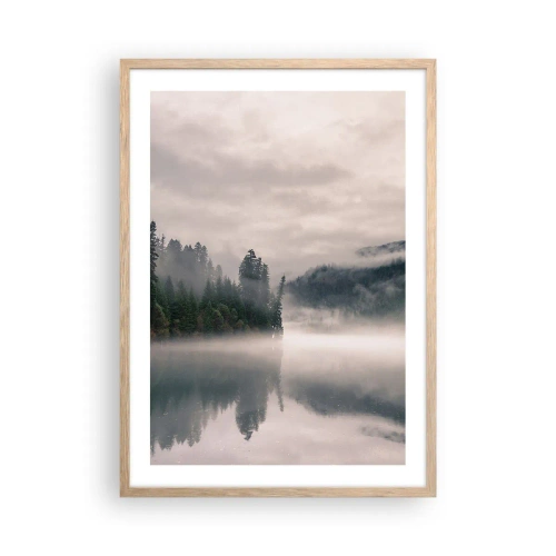 Affiche dans un chêne clair - Poster - Reflet dans le brouillard - 50x70 cm