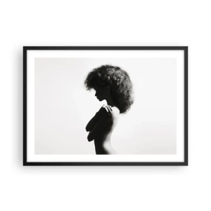 Affiche dans un cadre noir - Poster - Une silhouette subtile d'une femme dans des tons noirs et blancs sur un fond clair - 70x50cm - Comme une fleur au bout d'une fine tige - Décoration murale moderne pour le salon et la chambre ARTTOR