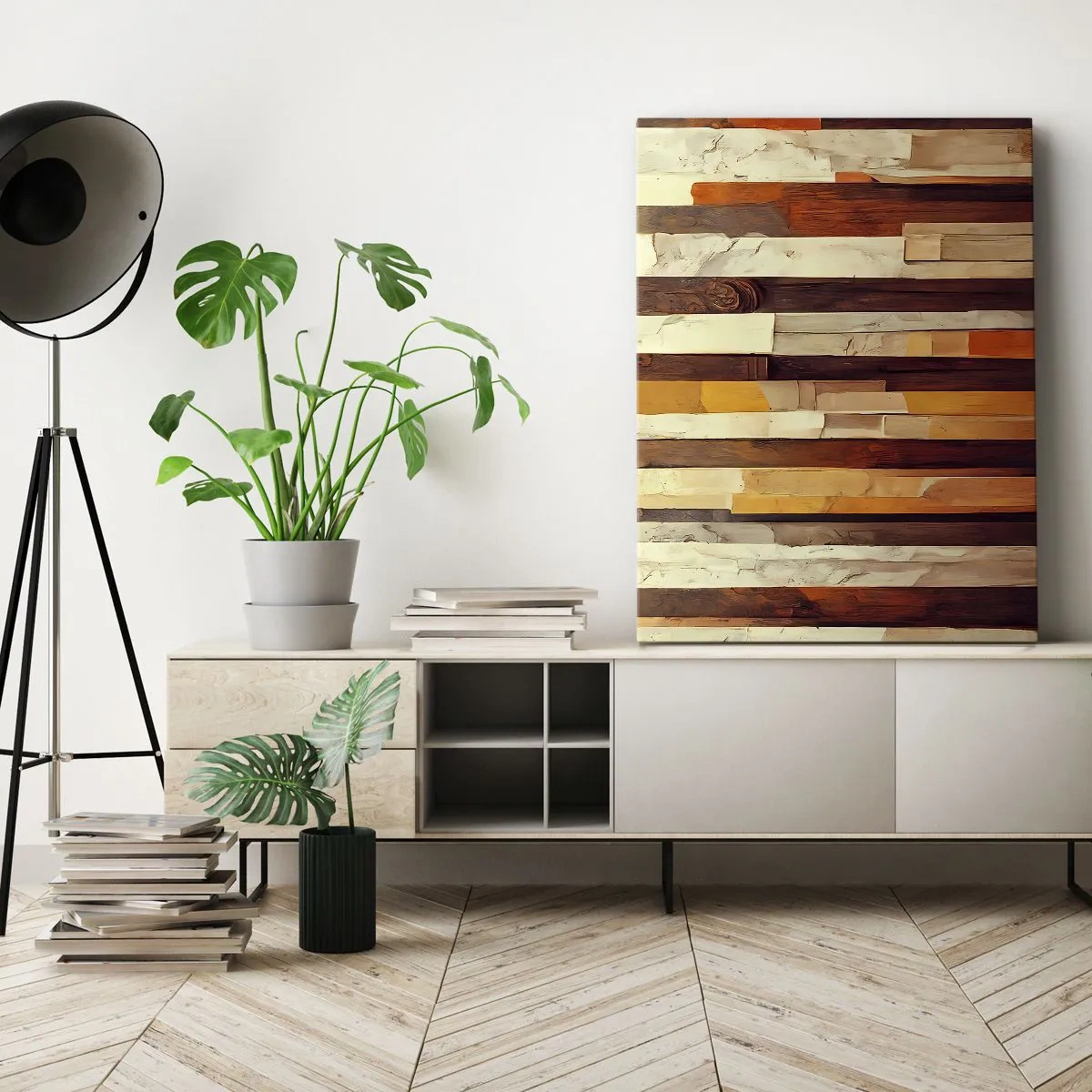 Impression sur toile - Image sur toile - Composition géométrique dans les tons de bois et d'or - 50x70cm - Hymne des arbres forestiers - Décoration murale moderne pour le salon et la chambre ARTTOR