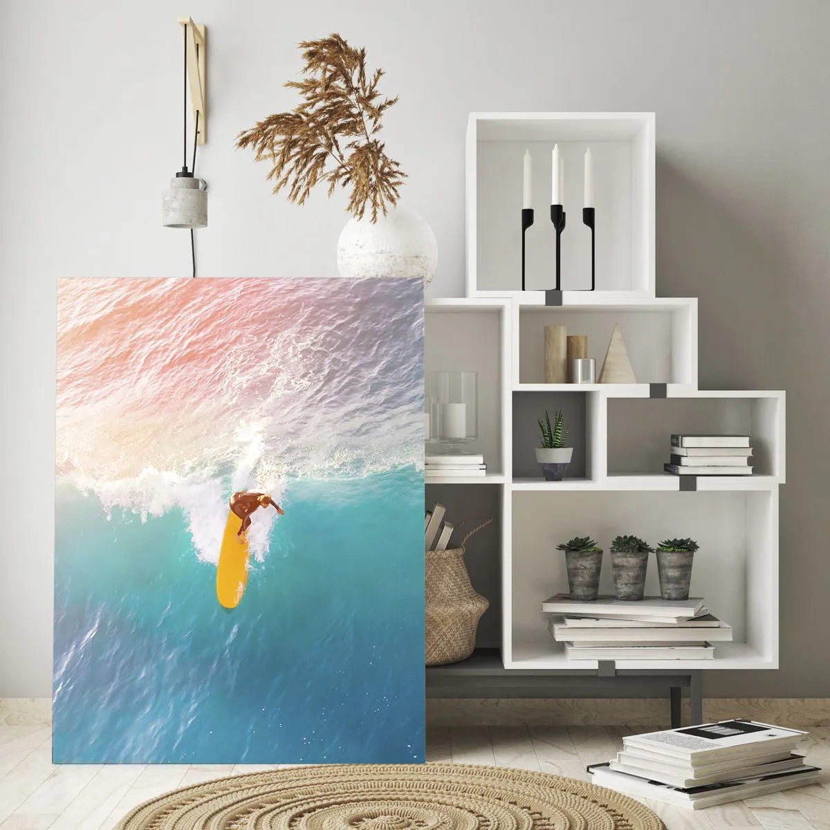 Impression sur verre - Image sur verre - Surfeur chevauchant une vague dans l'océan turquoise - 50x70cm - Le cavalier de l'océan - Décoration murale moderne pour le salon et la chambre ARTTOR
